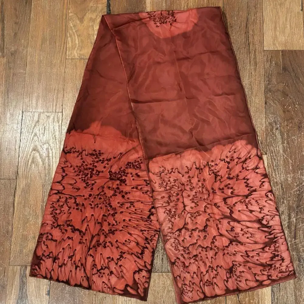 Hand-Painted Silk Scarf Red Abstract Design